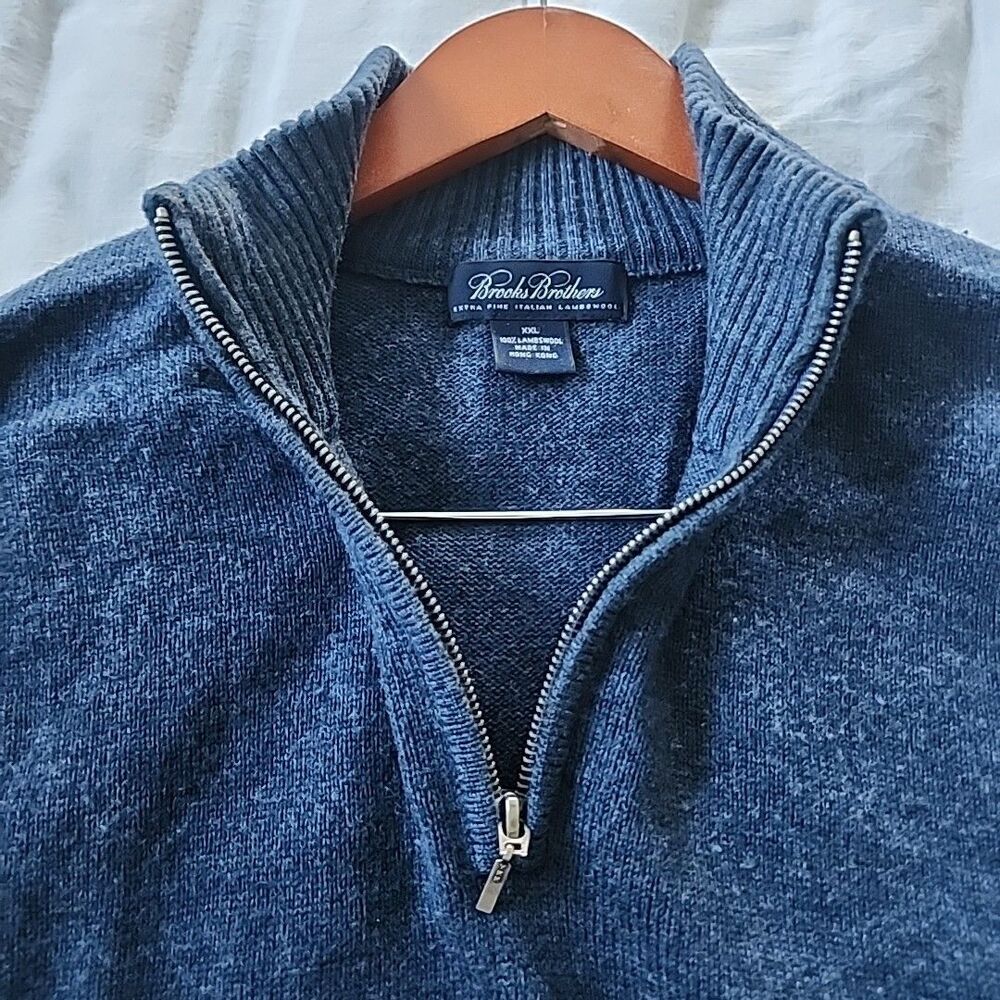 Brooks Brothers Extra Fine Italian Quarter Zip Blue XXL 100% Merino Wool 1/4 Zip